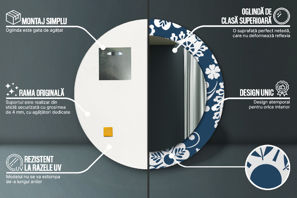 Espelho com moldura impressa redondo Composição paisley