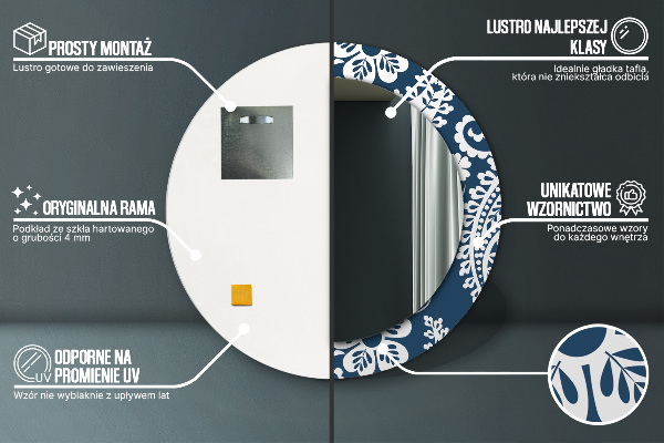 Espelho com moldura impressa redondo Composição paisley