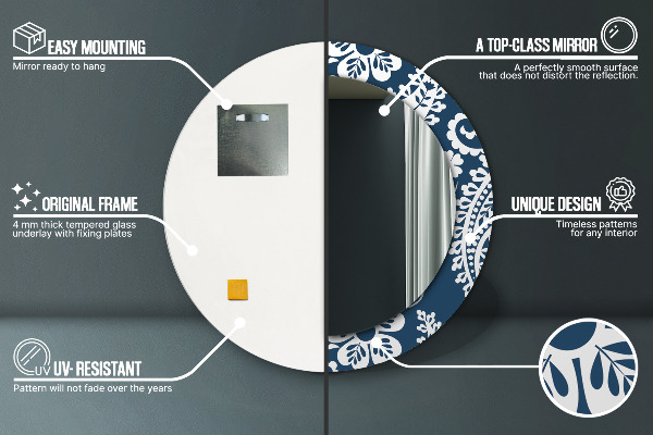 Espelho com moldura impressa redondo Composição paisley