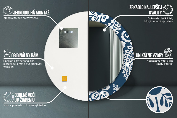 Espelho com moldura impressa redondo Composição paisley