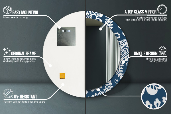 Espelho com moldura impressa redondo Composição paisley