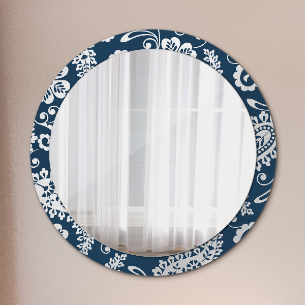 Espelho com moldura impressa redondo Composição paisley