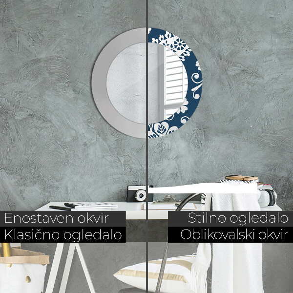 Espelho com moldura impressa redondo Composição paisley