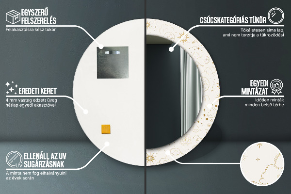 Espelho de parede circular decorativo Padrão místico esotérico
