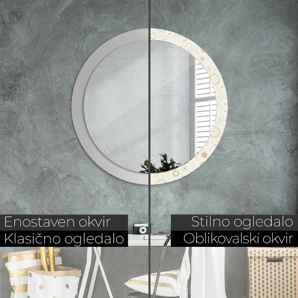 Espelho de parede circular decorativo Padrão místico esotérico