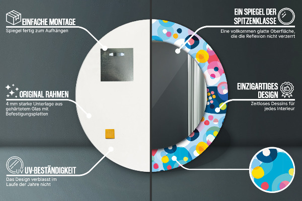 Espelho com moldura impressa redondo Espinhos coloridos