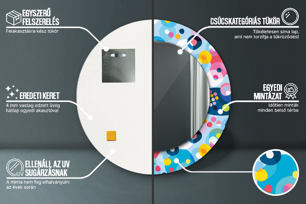 Espelho com moldura impressa redondo Espinhos coloridos