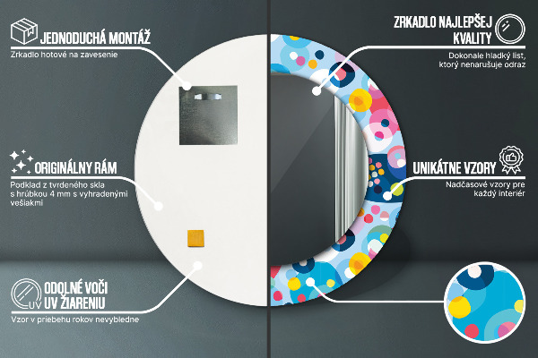 Espelho com moldura impressa redondo Espinhos coloridos