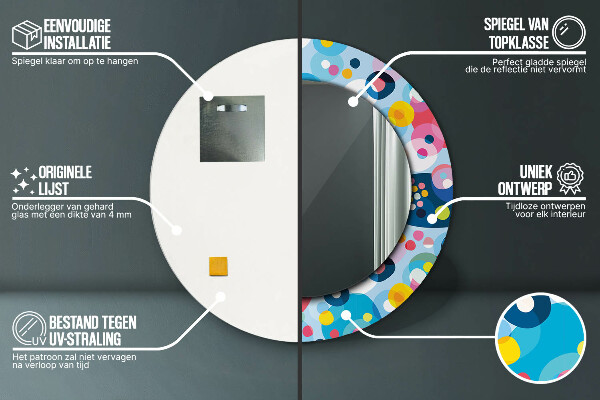 Espelho com moldura impressa redondo Espinhos coloridos