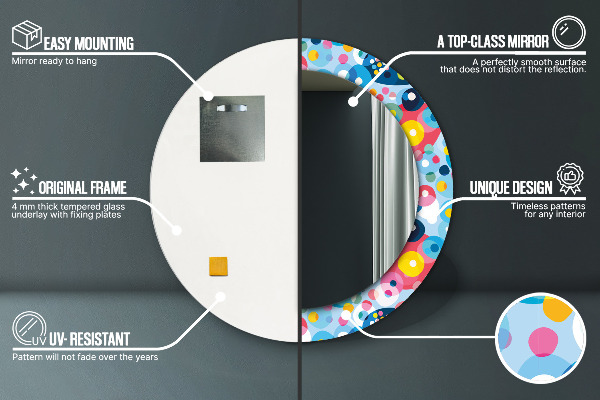 Espelho com moldura impressa redondo Espinhos coloridos