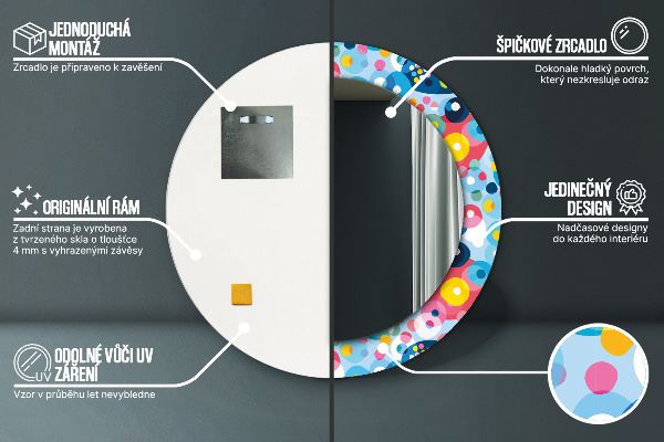 Espelho com moldura impressa redondo Espinhos coloridos