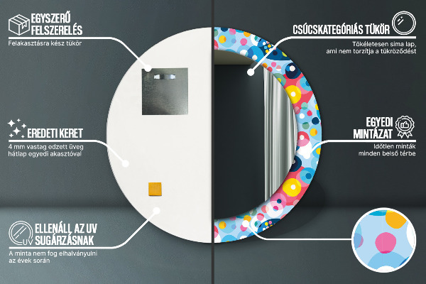 Espelho com moldura impressa redondo Espinhos coloridos