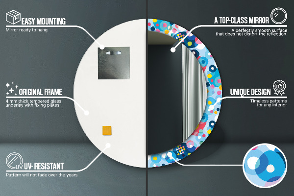 Espelho com moldura impressa redondo Espinhos coloridos