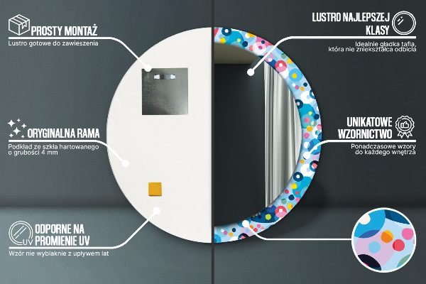 Espelho com moldura impressa redondo Espinhos coloridos