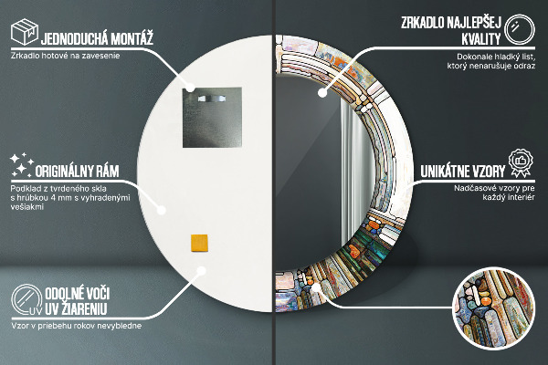 Espelho com moldura impressa redondo Vitral abstrato