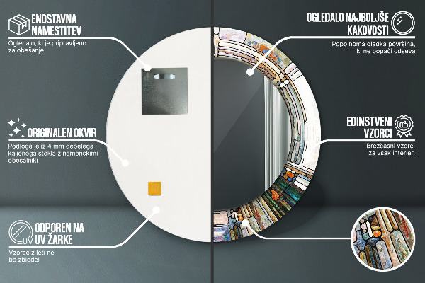 Espelho com moldura impressa redondo Vitral abstrato