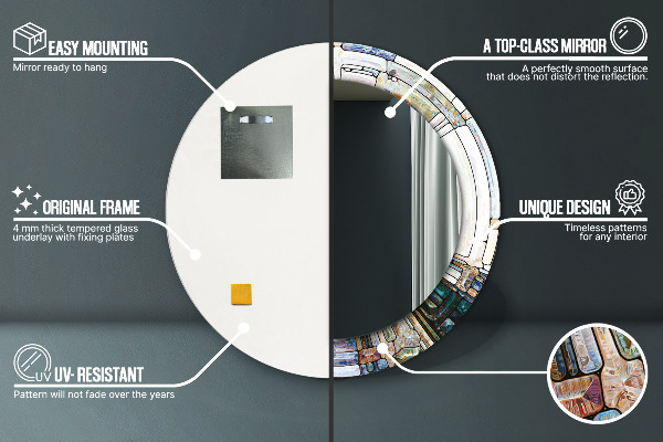 Espelho com moldura impressa redondo Vitral abstrato