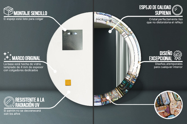 Espelho com moldura impressa redondo Vitral abstrato