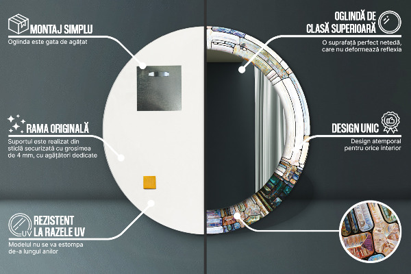 Espelho com moldura impressa redondo Vitral abstrato