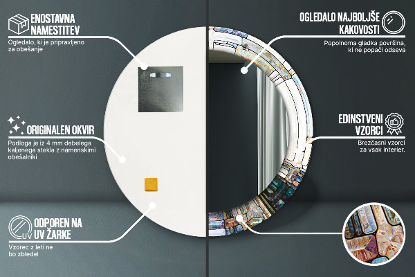 Espelho com moldura impressa redondo Vitral abstrato