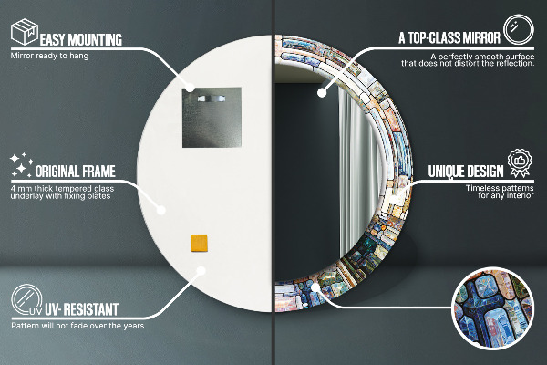 Espelho com moldura impressa redondo Vitral abstrato