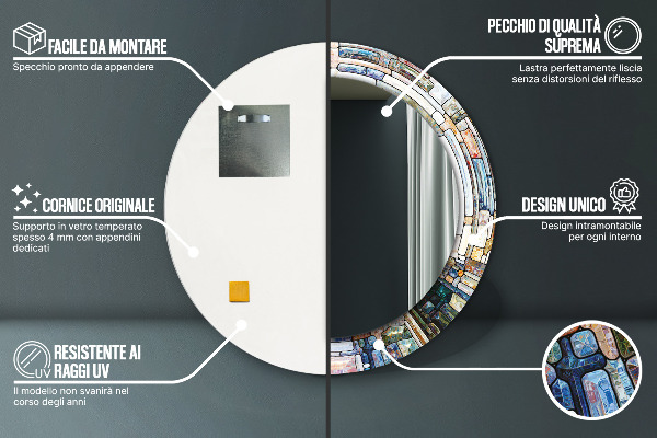 Espelho com moldura impressa redondo Vitral abstrato