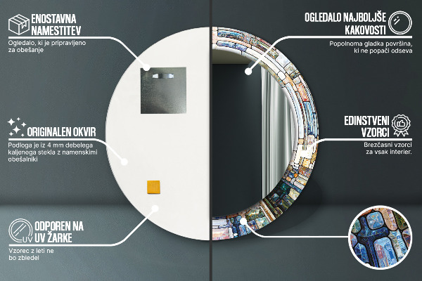 Espelho com moldura impressa redondo Vitral abstrato