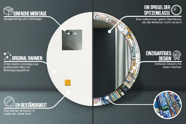 Espelho com moldura impressa redondo Vitral abstrato