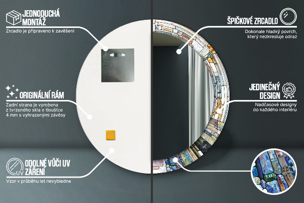 Espelho com moldura impressa redondo Vitral abstrato