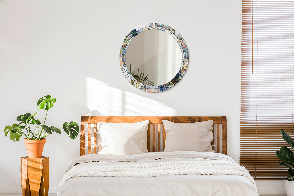 Espelho com moldura impressa redondo Vitral abstrato