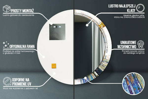 Espelho com moldura impressa redondo Vitral abstrato