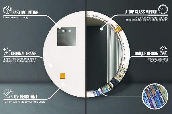 Espelho com moldura impressa redondo Vitral abstrato