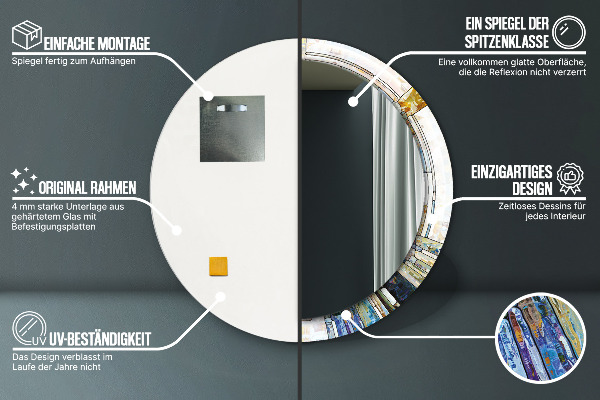 Espelho com moldura impressa redondo Vitral abstrato