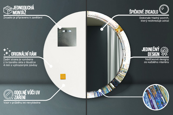 Espelho com moldura impressa redondo Vitral abstrato