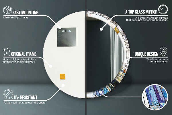 Espelho com moldura impressa redondo Vitral abstrato