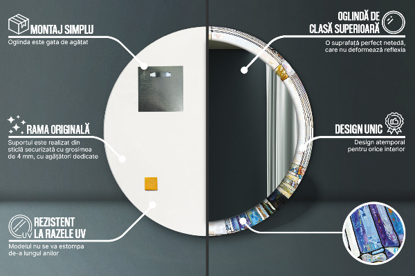 Espelho com moldura impressa redondo Vitral abstrato