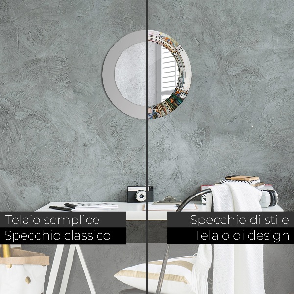 Espelho com moldura impressa redondo Vitral abstrato