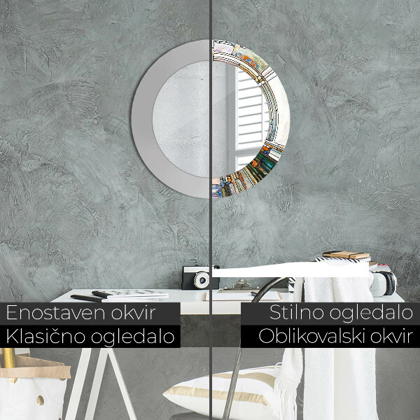 Espelho com moldura impressa redondo Vitral abstrato