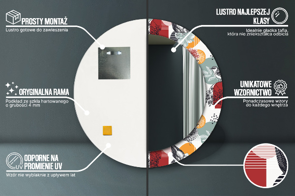 Espelho circular de parede decorativo Abstrato com pássaros