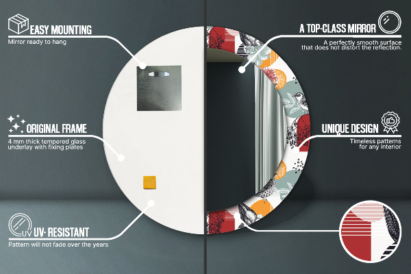 Espelho circular de parede decorativo Abstrato com pássaros