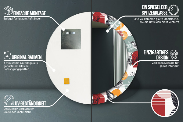 Espelho circular de parede decorativo Abstrato com pássaros