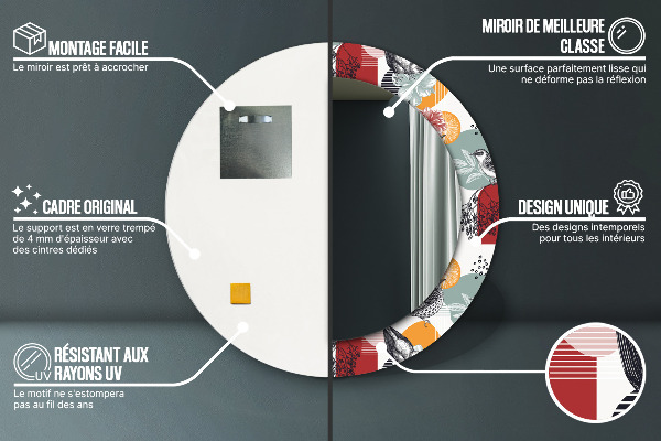 Espelho circular de parede decorativo Abstrato com pássaros