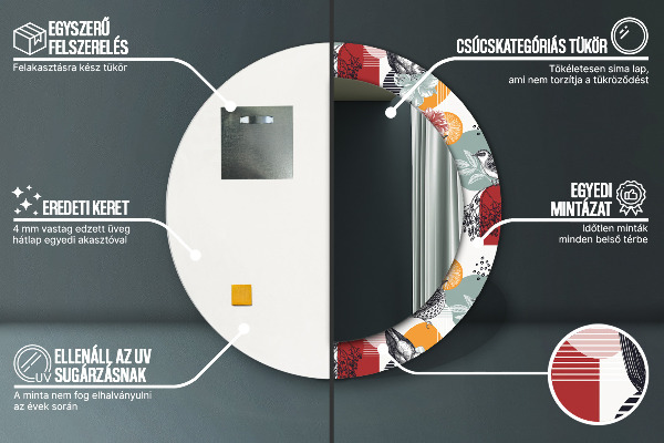 Espelho circular de parede decorativo Abstrato com pássaros