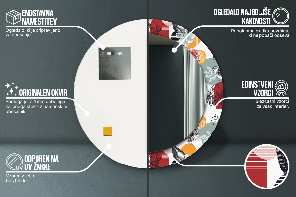 Espelho circular de parede decorativo Abstrato com pássaros