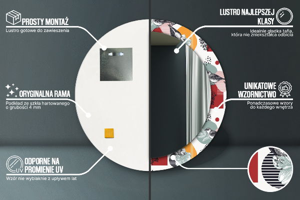 Espelho circular de parede decorativo Abstrato com pássaros