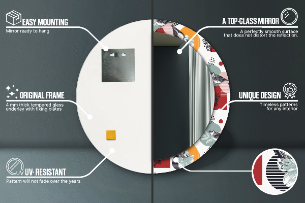 Espelho circular de parede decorativo Abstrato com pássaros