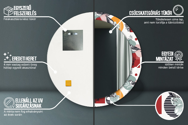 Espelho circular de parede decorativo Abstrato com pássaros