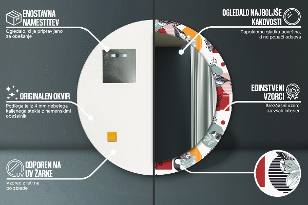 Espelho circular de parede decorativo Abstrato com pássaros