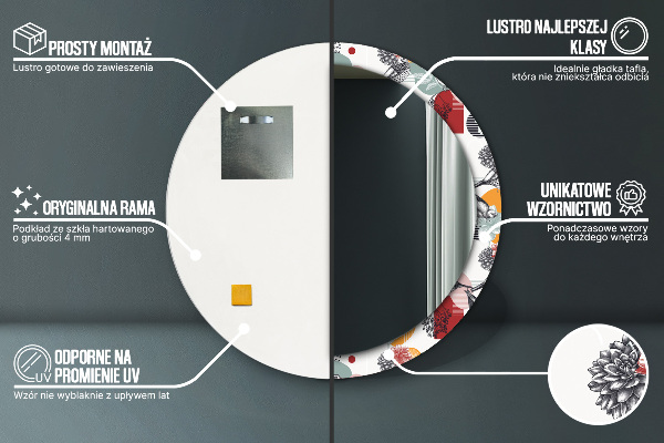 Espelho circular de parede decorativo Abstrato com pássaros