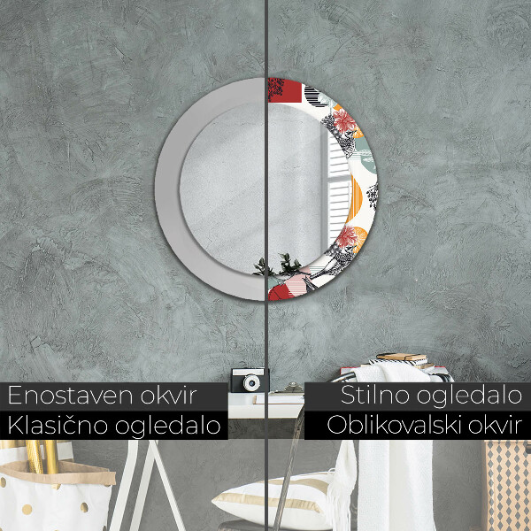 Espelho circular de parede decorativo Abstrato com pássaros